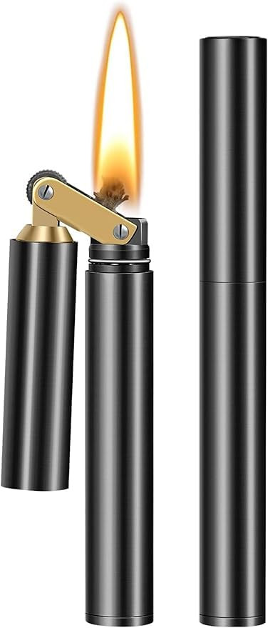 Smoke King Vintage Trench Lighter Refillable Soft Flame Copper Lighter, Nunchaku Style, Leak-Proof EDC Pocket Lighter, for Men (Fuel Not Included)