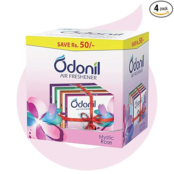Odonil Bathroom & Toilet Air Freshener Blocks 288g (Pack of 4 x 72g) | Germ Protection | Lasts Up to 45 Days Freshness | 4 Fragrances in One Pack | Lavender, Orchid, Jasmine & Rose | For Home & Office