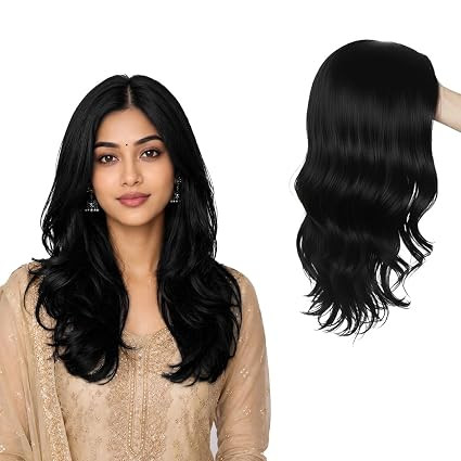Curly Full Head Synthetic Hair Wig for Women & Girls | Natural Look Wig with Cap | Heat-Resistant, Lightweight & Comfortable | Daily, Party & Cosplay Use. (66M-BLACK)