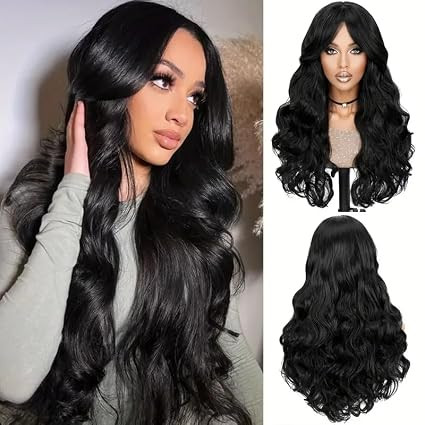 Wavy Long Synthetic Hair Wig | Women Centre Parting Curly Hair Wig | Natural Looking 26 Inch Long Wigs | Alopecia & Chemotherapy Wig | WigCap & Comb