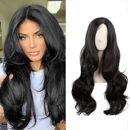 Full Head Middle Partition Wavy Synthetic Hair Wig Hair Wigs For Women & Girls | Nakli Baal | False Hair Wig | Cosplay Replacement Wig (Black)