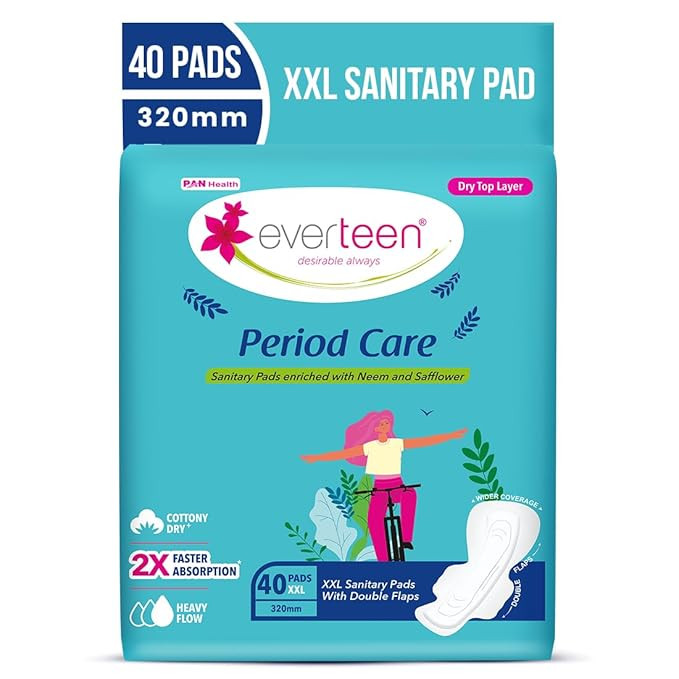 everteen XXL Sanitary Napkin Pads with Cottony-Dry Top Layer for Women Enriched with Neem and Safflower(40 Pads, 320mm) (Pack of 1)