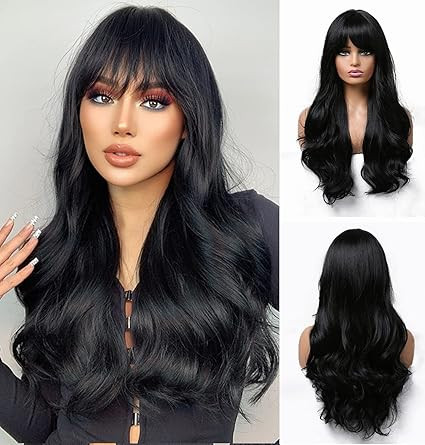 Synthetic Curly Wavy Silky Soft Hair Wigs for Women Girls to Increase Hair Volume, 22 Inches (Black)