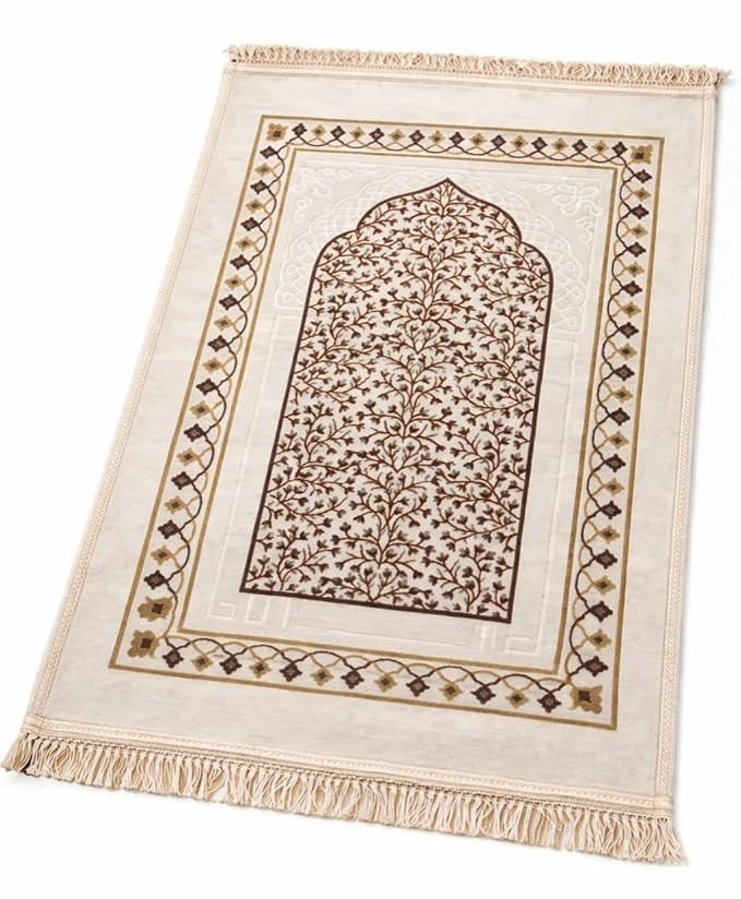 Premium Islamic Prayer Mat with Elegant Arch Design | Soft Comfortable Janamaz Rug | Anti-Slip Durable Namaz Mat for Home (1, White, 70 X 110 Cm, Religious)
