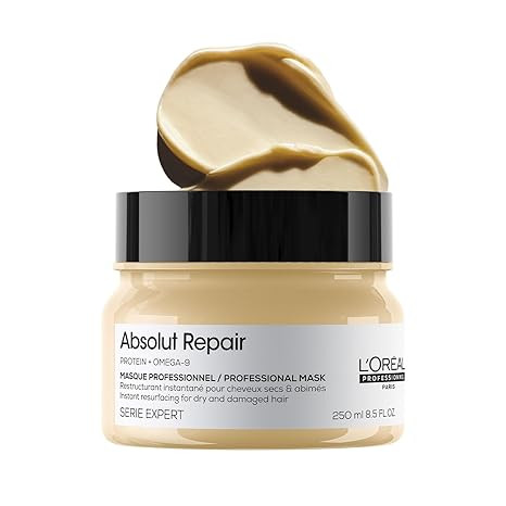 L'Oréal Professionnel Absolut Repair Mask for Dry & Damaged Hair - 250ml | Professional mask for Strengthening and Repairing Hair, With Protein & Omega-9, For Men & Women