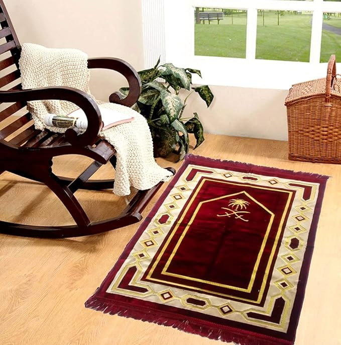 Villa Prayer Mat/Aasan/Meditation Mat - Velvet Mat for Pooja, Meditation, Namaz - Maroon 70cm X 110cm - Perfect Aasan for Puja/Prayer - Floor Mat for Sitting, Multipurpose Rug