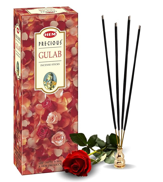 Hem Precious Gulab Incense Sticks – 120 Handcrafted Agarbatti | Long-Lasting Rose Fragrance for Home, Puja, Meditation & Positive Energy | 35–40 Min Burn Time | Pooja Essentials for Home & Temple