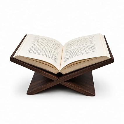 Wooden Religious Book Stand, Rehal, Solid Mango Wood, Foldable X-Shape Design, 41x17.5 cm, for Reading and Display, Reading Geeta, Bible, Quran (Walnut)
