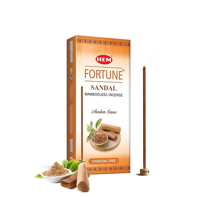 HEM Fortune Sandal Incense Sticks-130 Sticks(180g Pack) | Natural Herbal Agarbatti for Pooja, Freshness, Meditation, Yoga & Stress-Relief | Lasting Aroma | Bamboo & Charcoal Free | Burn Time 35-40 Min