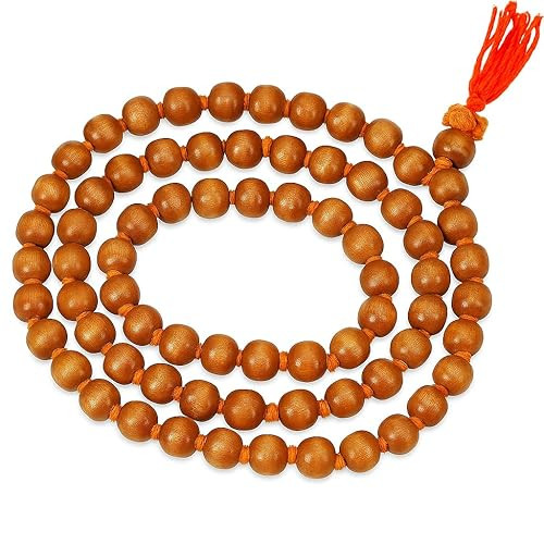Pure Tulsi Jap Mala, 108+1 Beads, Natural Wood, Meditation Prayer Necklace with Red Tassel Set Of 2 Jap Mala