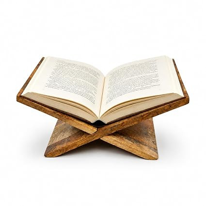 Wooden Religious Book Stand, Rehal, Solid Mango Wood, Foldable X-Shape Design, 41x17.5 cm, for Reading and Display, Reading Geeta, Bible, Quran