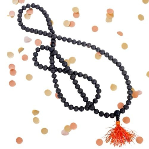 HICKORY Original Shaligram Jaap Mala 108+1 Beads – Saligram Stone Prayer Rosary for Daily Puja, Vishnu Worship, and Hindu Rituals – Black Spiritual Mala for Men & Women