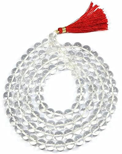 The Himalayan River Crystal Sphatik Clear Quartz Mala, 108 Beads, Prayer and Meditation Jap Mala