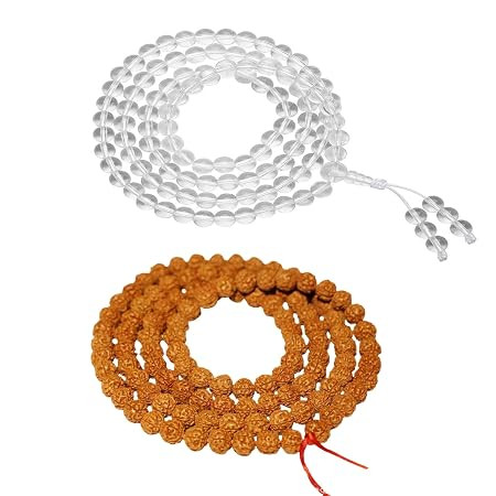 2 Sets 108 Beads Rudraksha Crystal Prayer Rosary, Authentic Spiritual Beads for Meditation Religious Worship, Matching Portable Storage Bag Included