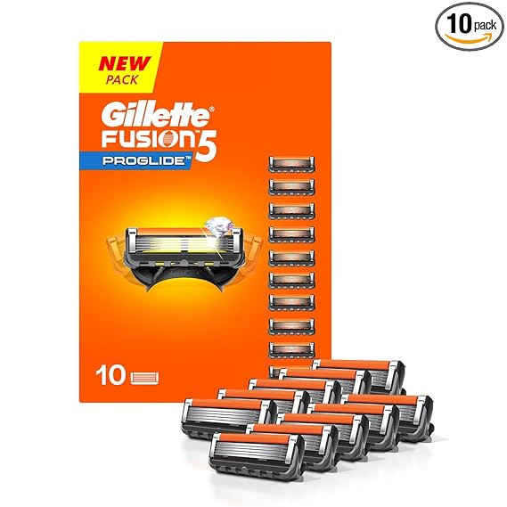 Gillette Fusion 5, Pro Shaving Blades For Men | 10 Cartridge, Super Value Pack | Last Up-To 200 Shaves | Fits Any Gillette Fusion Handle | Pro Blade | Enchanced Lubrastrip For Moisturization