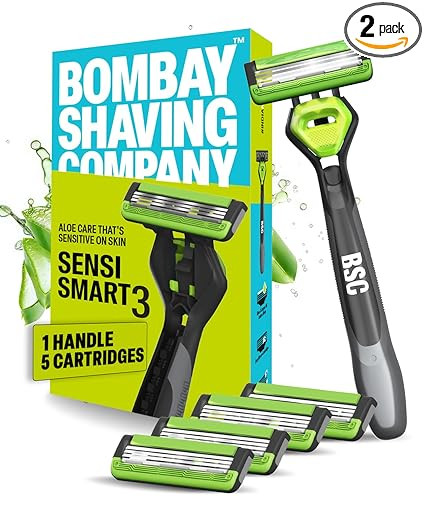 Bombay Shaving Company Sensi Smart 3 Razor with Cartridge (Pack of 4) || Green.