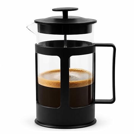 French Press Coffee And Tea Maker, Borosilicate Glass Body With Sleeves, Glass Carafe, BPA Free Plastic Lid Strainer, 600Ml
