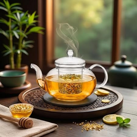 Coffee Maker 800ml | Borosilicate Glass Kettle with Stainless Steel Strainer | Green Tea & Coffee Brewer | Heat Resistant Glass Kettle