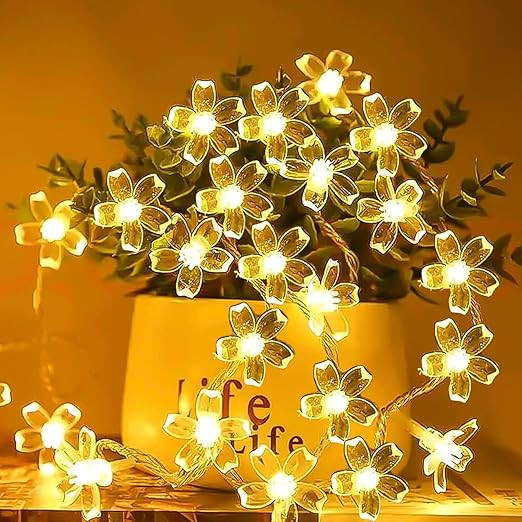 Flower Lights for Home Decoration - 4m, 14LED String Lights, Warm White Light for Indoor Outdoor Decor, String Light for Decor, Ganpati Lights for Home Decorations