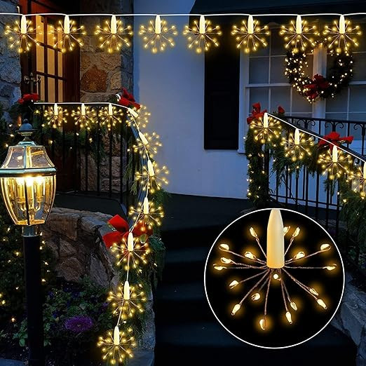 12 Starbursts Sparkle 10ft LED String Lights for Diwali USB Operated Indoor-Outdoor Décor Light for Christmas, New Year, Weddings, Parties, Home, Patio, Lawn Decoration - Warm White