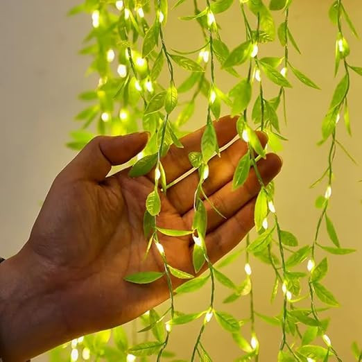 Artificial Leaf Curtain Lights – 200 LED Warm White Fairy String Lights, 3x1m, Remote Control with 8 Lighting Modes for Home, Wed