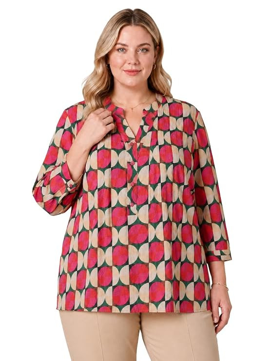 Plus Size Floral Print Pintuck Longline Top & Tunic | Regular Fit All-Over Print Women's Plus Size Tops