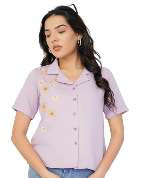 Cassette Hand Embroidered Shirt Top for Women Stylish Casual Party Top with Retro Cassette Design Comfortable Fabric Modern Fit Trendy Fashion Statement