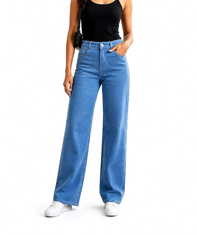 Women's High-Waisted Straight Fit Blue Jeans, Stretchable Denim, Straight Fit, Ultra Soft for All-Day Comfort