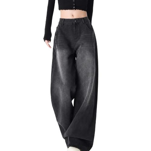 Women's High Waist Baggy Wide Leg Jeans for Women - Loose Fit Washed Black Denim Pants with Straight Palazzo Style, Relaxed Streetwear Korean Trousers