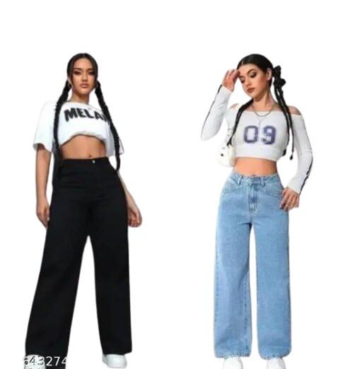 Women & Girls Flared Fit High Rise Denim Jeans – Comfortable Fashionable Bottom Pack of 2