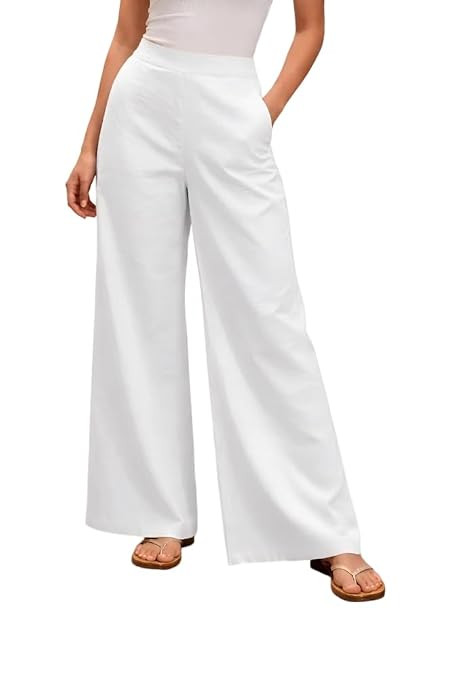 100% Cotton Wide Leg Straight Korean Pants for Women Stylish Western Palazzo Parallel Leg Trouser Casual Lounge Office Wear