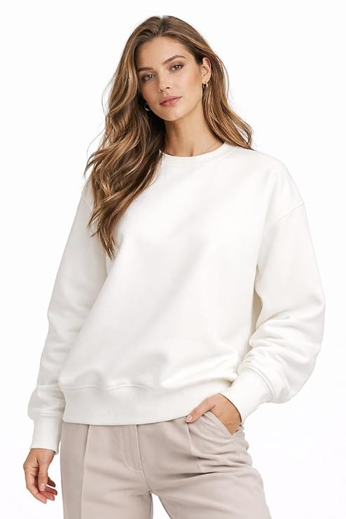 Women’s Crew Neck Sweatshirt Long Sleeve Pullover Plain Solid Colour Casual Wear Top