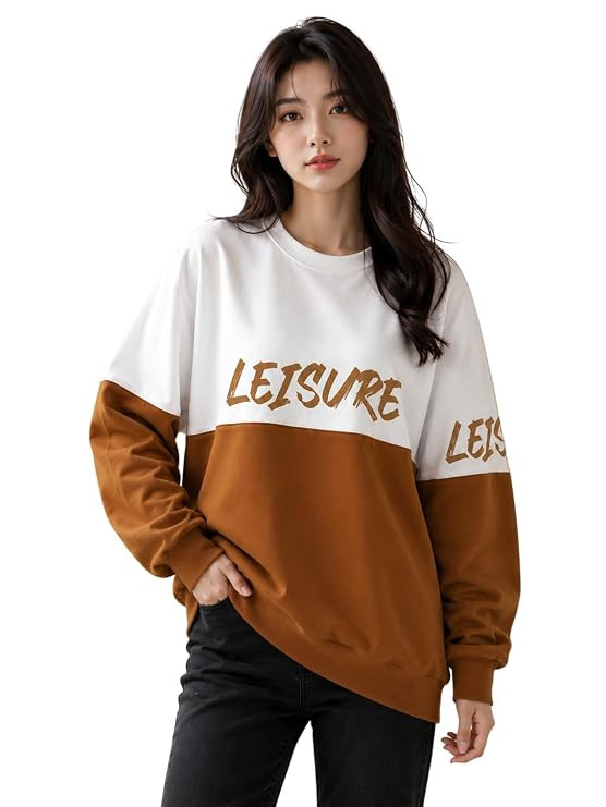 Women's Oversized Fleece Sweatshirt | Round Neck | Full Sleeve | Casual Pullover Sweatshirt for Winter