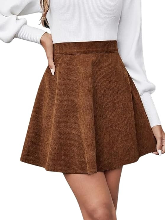 Ribbed Textured Skirt for Women Mini Skirts Versatile Flared Skater Skirt