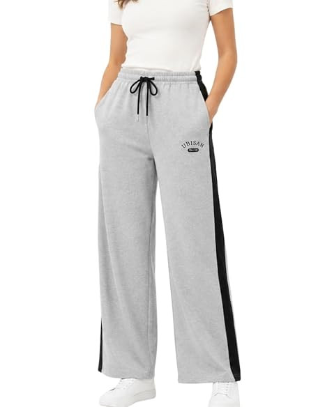 Women’s Wide Leg Track Pants | Cotton Blend Relaxed Fit Palazzo Trousers with Elastic Waist & Drawstring | Casual Lounge Wear for Women