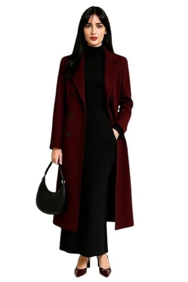 Women Soft Woolen Warm Full Sleeve Solid Long Coat For Winter Outings | Wool Blend Fabric | Long Style | Solid Red | Size P | Classic Full Sleeve Design | Comfortable Warm Material