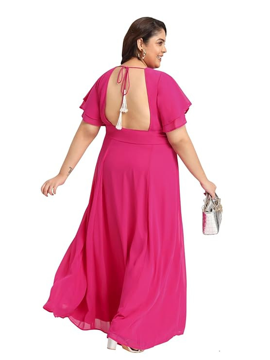 Women Plus Size Maxi Gown | Beaded Tassel | Bare Back | Western Dress for Women