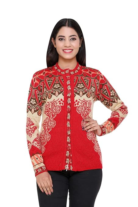 Women's Woollen Wool Fullsleeve Winter Wear Floral, self Design, Solid Buttoned Cardigan Sweater Black