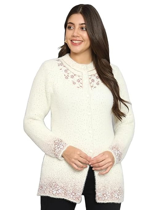 Women's Woolen Cardigan Sweater, Embroidered, Winter Wear