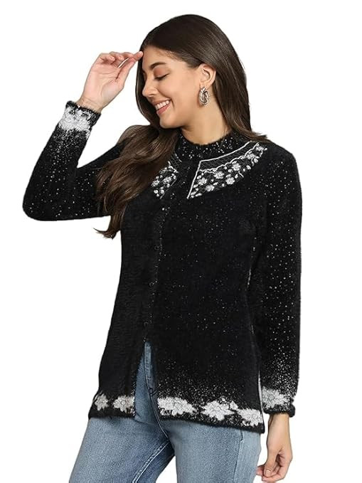Women's Woolen Cardigan Sweater, Embroidered, Winter Wear