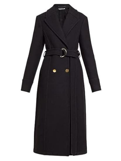 Women's Long Wool Coat Winter Stand Collar Single Breasted Woolen Jacket for Cold Weather (P Black)