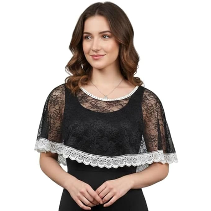 Lace Shrug for Women | Floral Cape Poncho Style Cover Up | Stylish Loose Knit Off Shoulder Shrug Top | Lightweight Beachwear Wrap for Dress, Party & Casual Wear