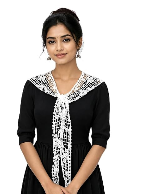 Women White Small Leaf Lace Knit Sunscreen Shrug, Lace-Up Tie Front Casual Shawl, Breathable Lightweight Hollow Out Cover Up for Daily Beach Wedding Bridal Wear