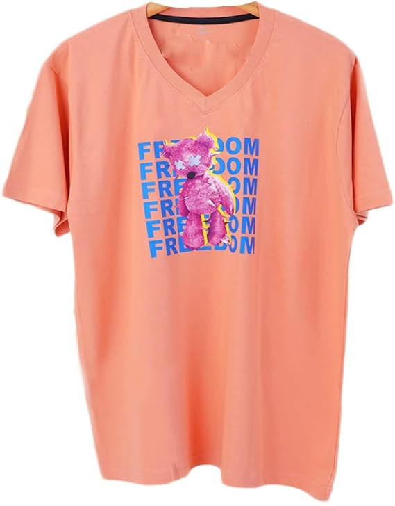 Plus Size T Shirt for Women with Loose Fit V-Neck Printed