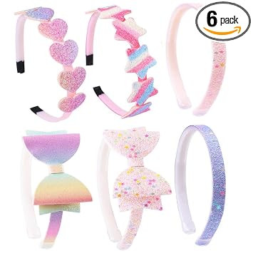 6 PCS Latest Stylish Headbands Hairband Hair Bands for Kids Girls Teens Women Baby Glitter Bow Heart Star Hair Accessories Birthday Gifts for Women (16010hb)