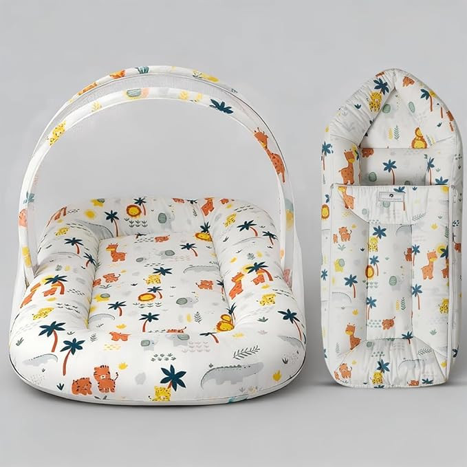 2-in-1 Baby Sleeping Bag with Mosquito Net for Newborn -Soft & Breathable Cotton Sleeping Sack Cum Wrapper/Foldable Bag for Baby Protection/Infant (0-12 Months) (Lion Print)