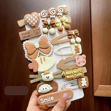 14 Pcs Baby Hair Clip, Bear And Smily Clip Brown Flower Hair clips Bow Hair Accessories for Little Girl Teens Toddler Kids