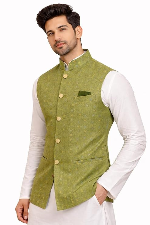 Traditional Men's Nehru Jacket, Ethnic Wear, Bandhgala Collar, Button Closure with Pocket