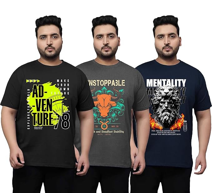 West Gate Clothing Plus Size T-Shirt for Men | Cotton Mens Tshirt XL,2XL,3XL,4XL,5XL | Travel,Adventure T-Shirt | Urban | Mens T-Shirt Combo Pack of 3