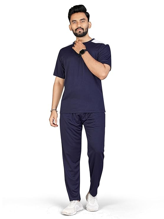 Cotton Blend Night Suit/Summer Suit for Men, Regular Fit Half Sleeves T-Shirt & Lower Set | Soft Cord-Set Track Suit for Boys | Ideal for Casual Outings, Gym, Workout, Sports